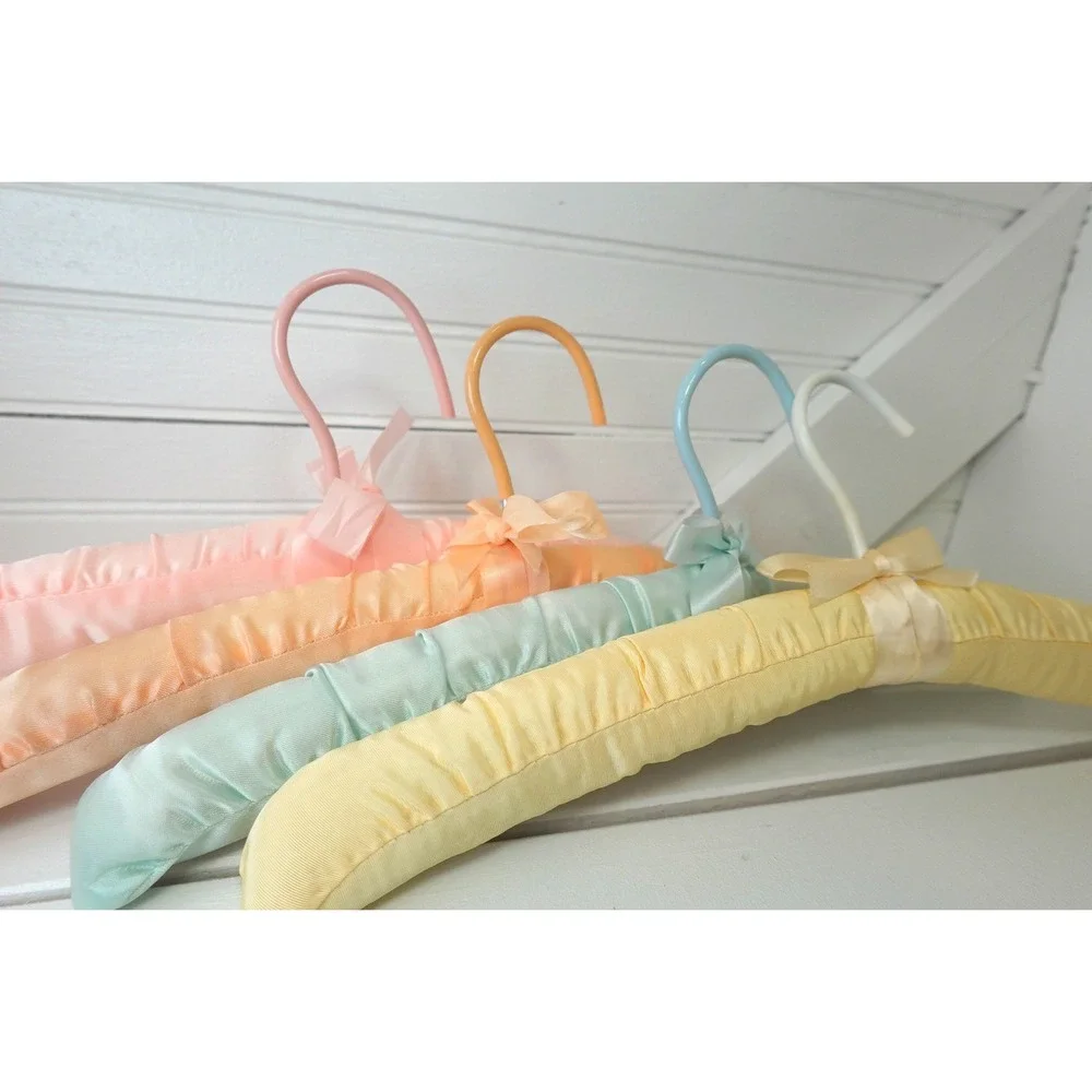 Vintage Hangers Satin Padded Set of Four Pastel Colors Wrapped Wire R.O.C. 80s